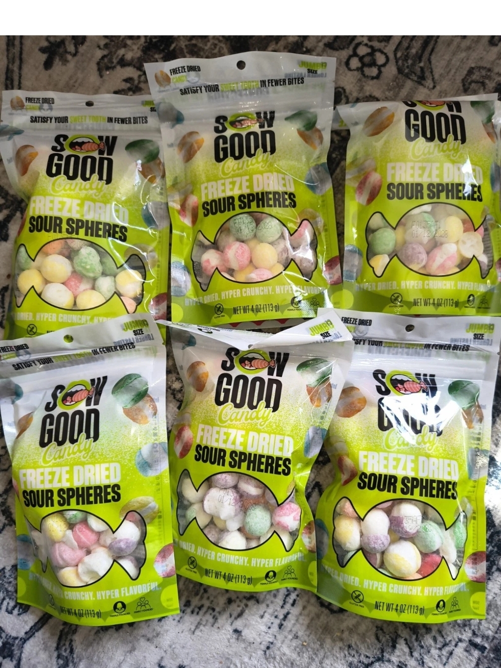 6 bags Sow Good Freeze Dried Sour Spheres Candy Gluten Free 4 oz BB 01/12/2028